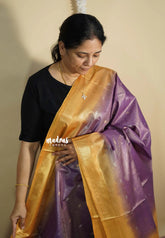 Mild Purple with golden yellow - Soft Tissue khadi zari Border with buttas
